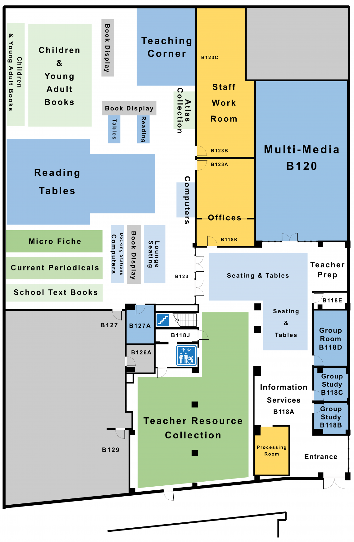 Bracken Health Sciences Library main level floorplan