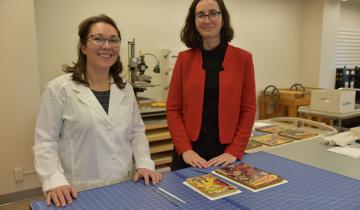 Kress Conservation Fellow Robin Canham (left) and Conservator Nataša Krsmanović in the newly built Conservation Lab at W.D. Jordan Rare Books and Special Collections