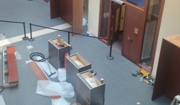 Renovations in progress on ground floor at Stauffer Library