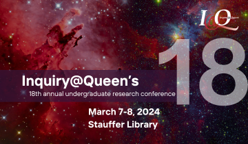 image of space with the text "Inquiry@Queen's 18th annual undergraduate research conference"